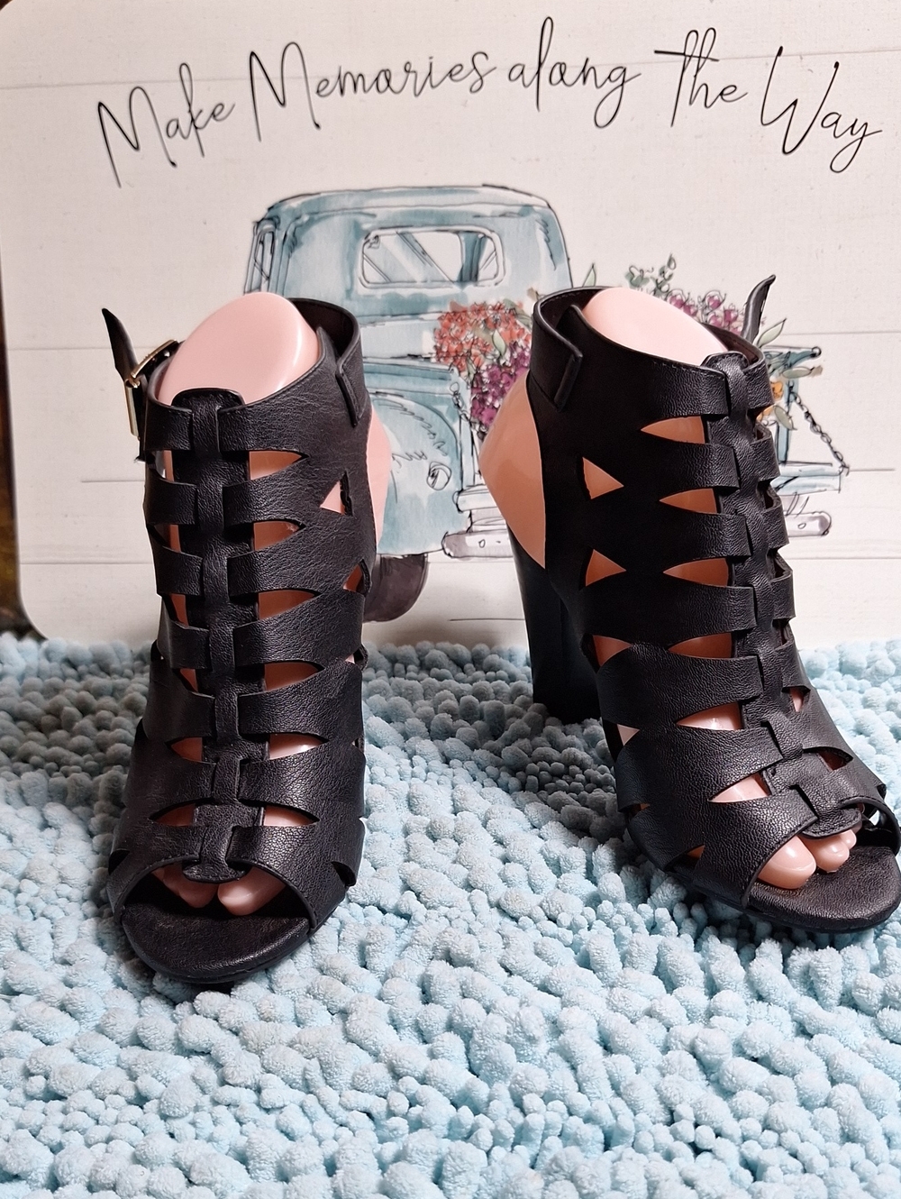 Delicious Black Strappy Cutout High Heel Sandals